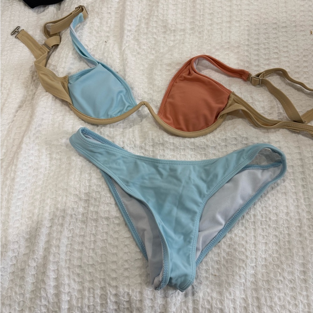 SHEIN Blue and Orange Bikini Set